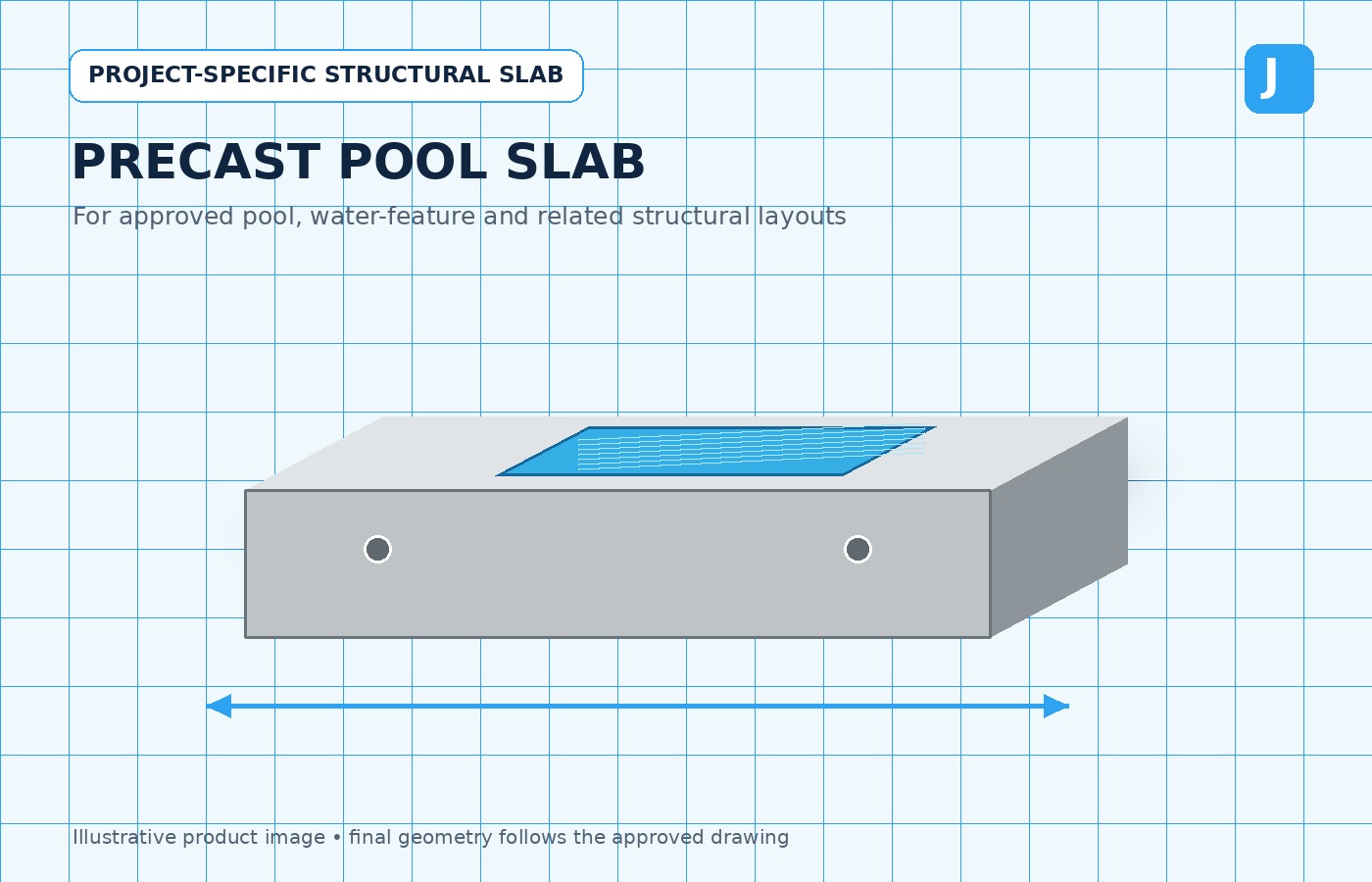 Illustrative precast pool slab for UAE pool and water-feature structures