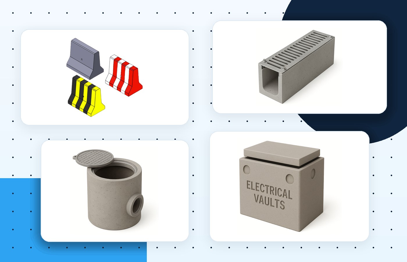 Jetons product range including barriers, trench covers, manholes and utility chambers