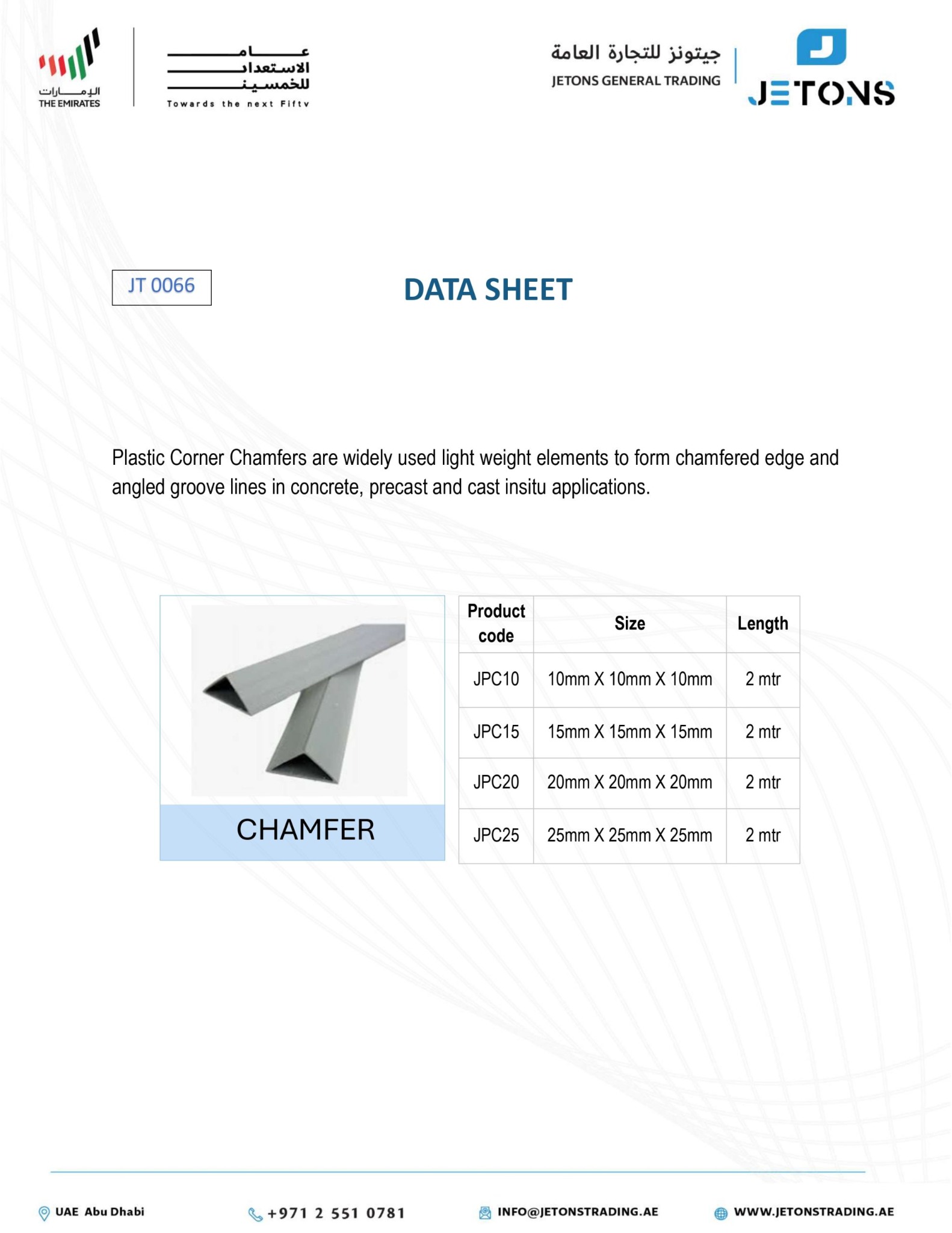 Plastic Concrete Corner Chamfer — original Jetons JT 0066 data sheet Plastic Concrete Corner Chamfer — original Jetons JT 0066 data sheet