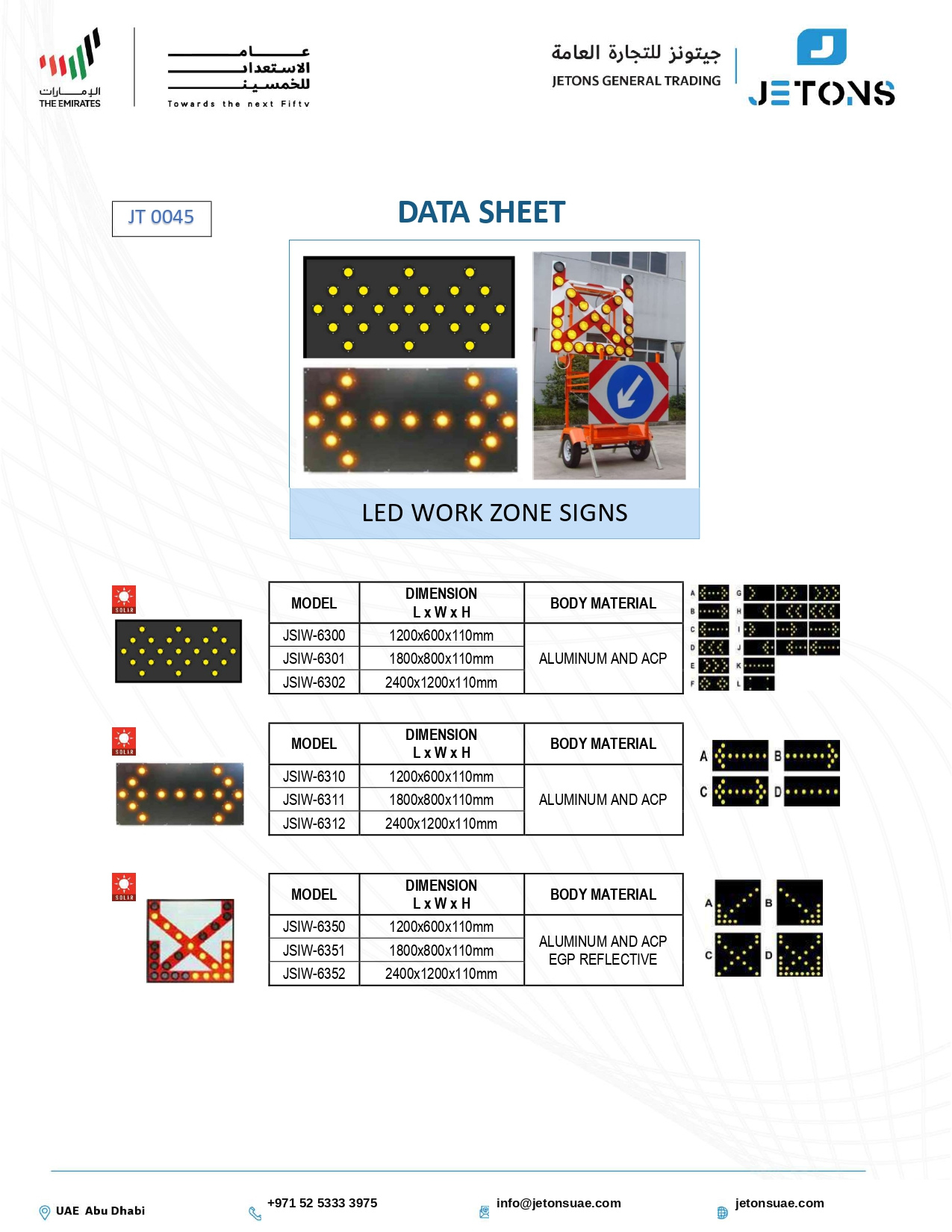 Portable LED Work Zone Arrow Board Signs — JT 0045 data sheet Portable LED Work Zone Arrow Board Signs — JT 0045 data sheet