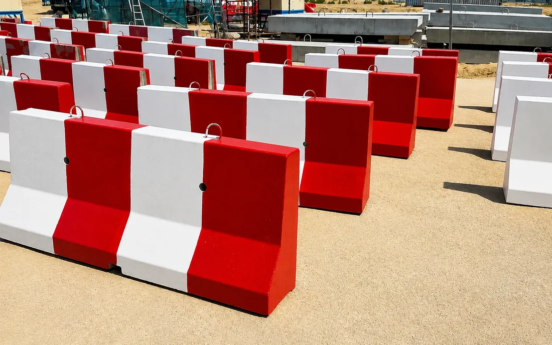 Large quantity precast concrete barriers UAE Large yard quantity of precast concrete barriers for UAE projects