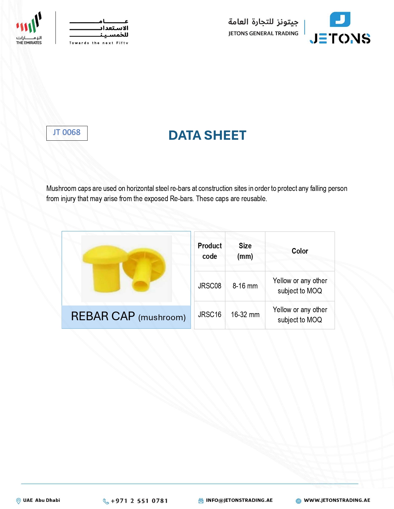 Rebar Mushroom Cap — original Jetons JT 0068 data sheet Rebar Mushroom Cap — original Jetons JT 0068 data sheet