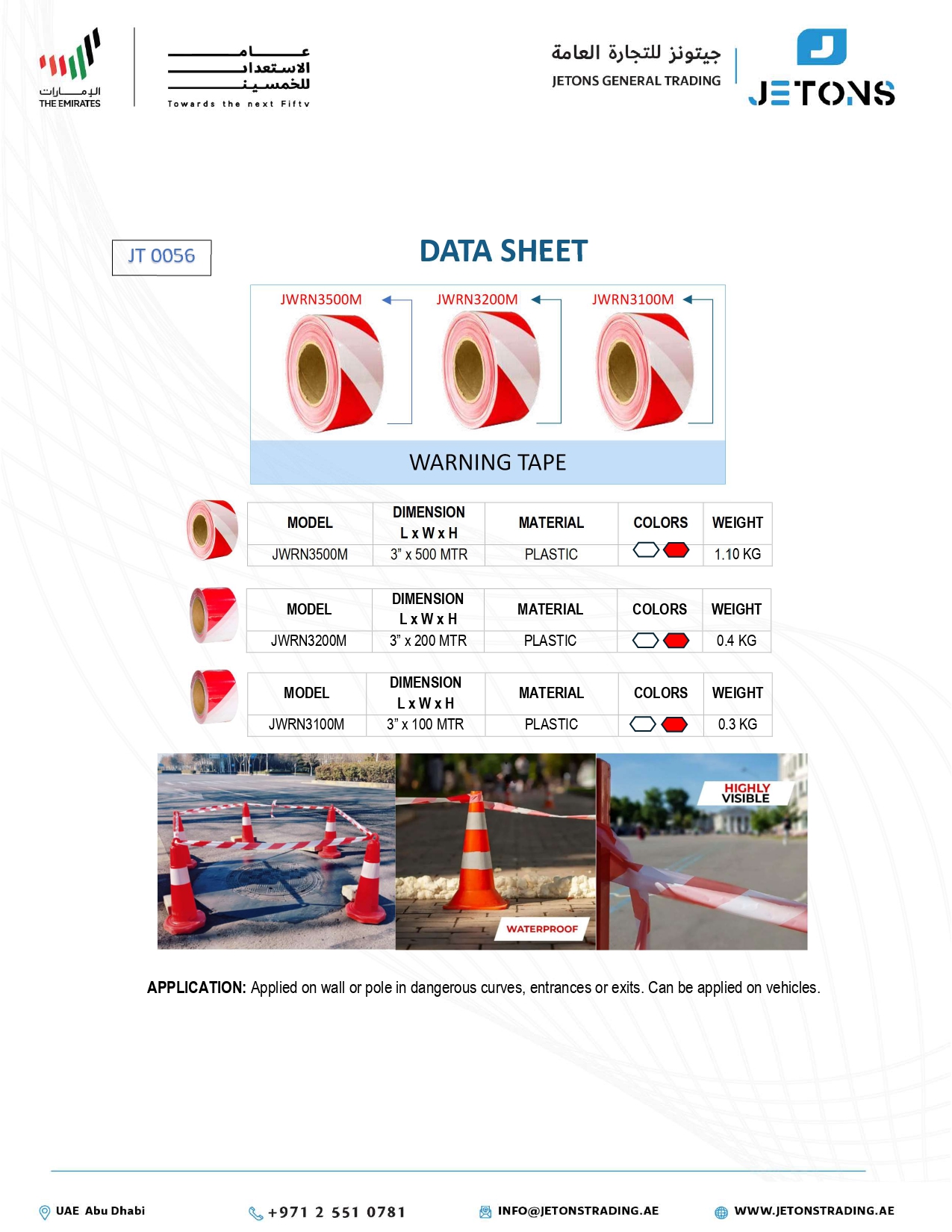 Red & White Barricade Warning Tape — JT 0056 data sheet Red & White Barricade Warning Tape — JT 0056 data sheet