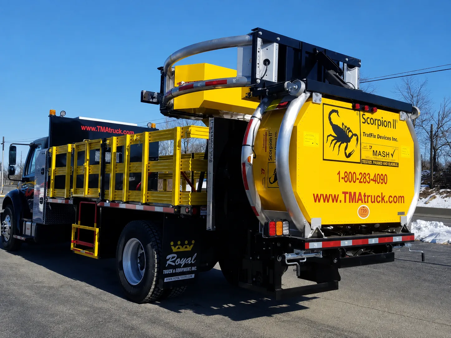 Truck-mounted attenuator vehicle for roadworks and work-zone safety support