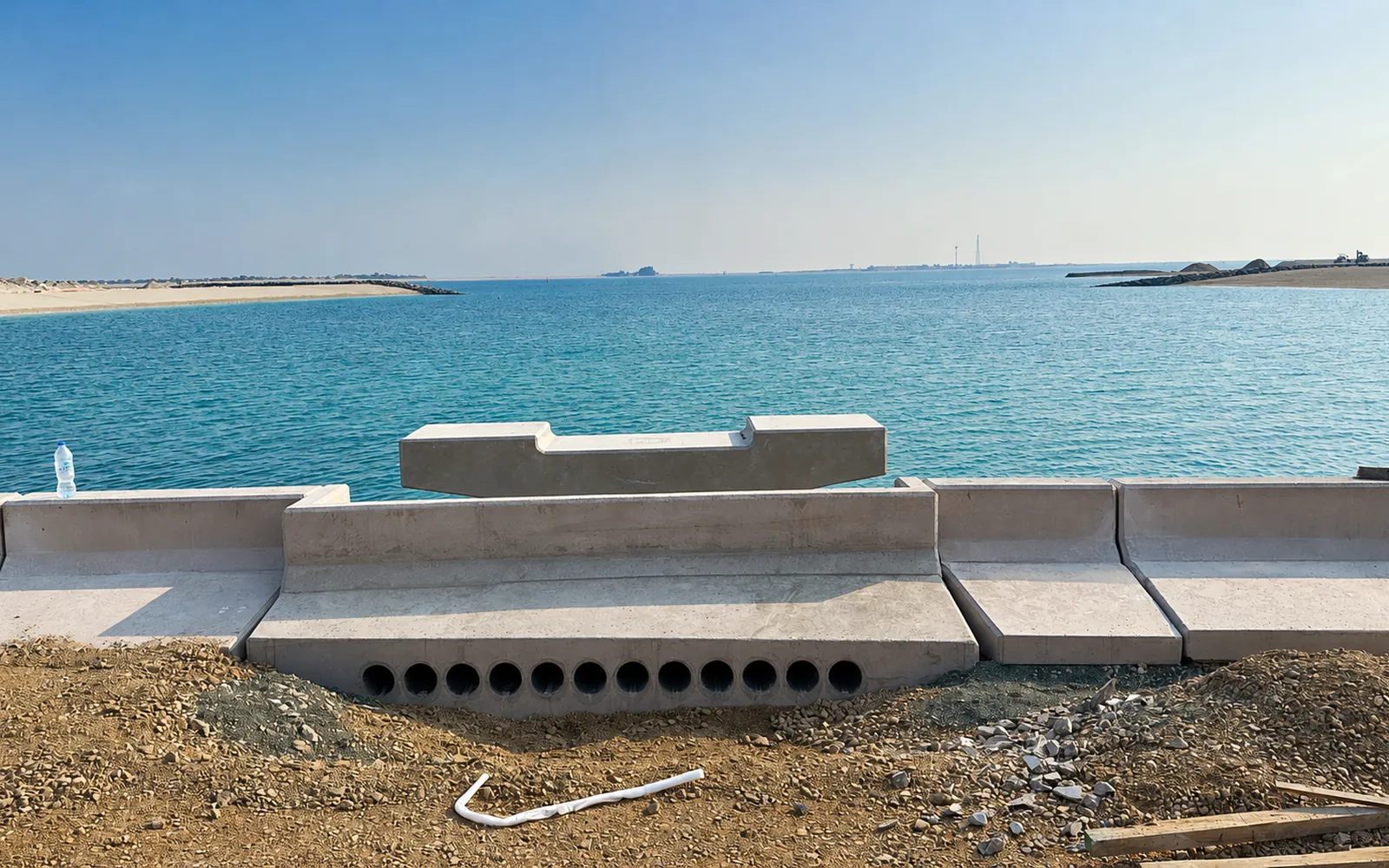 Precast Drainage Channel and Cover Elements in the UAE Precast drainage channel and cover elements installed at a waterfront site in the UAE