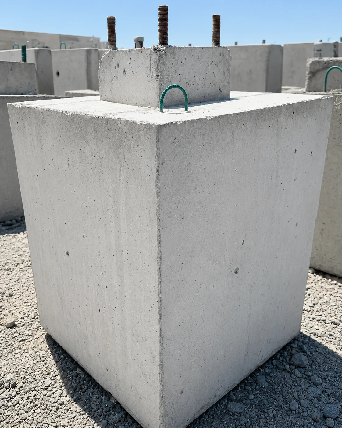 Precast Light-Pole Foundation with Anchor-Bolt Pedestal UAE Precast light-pole foundation with raised concrete pedestal, projecting anchor bolts and lifting loop