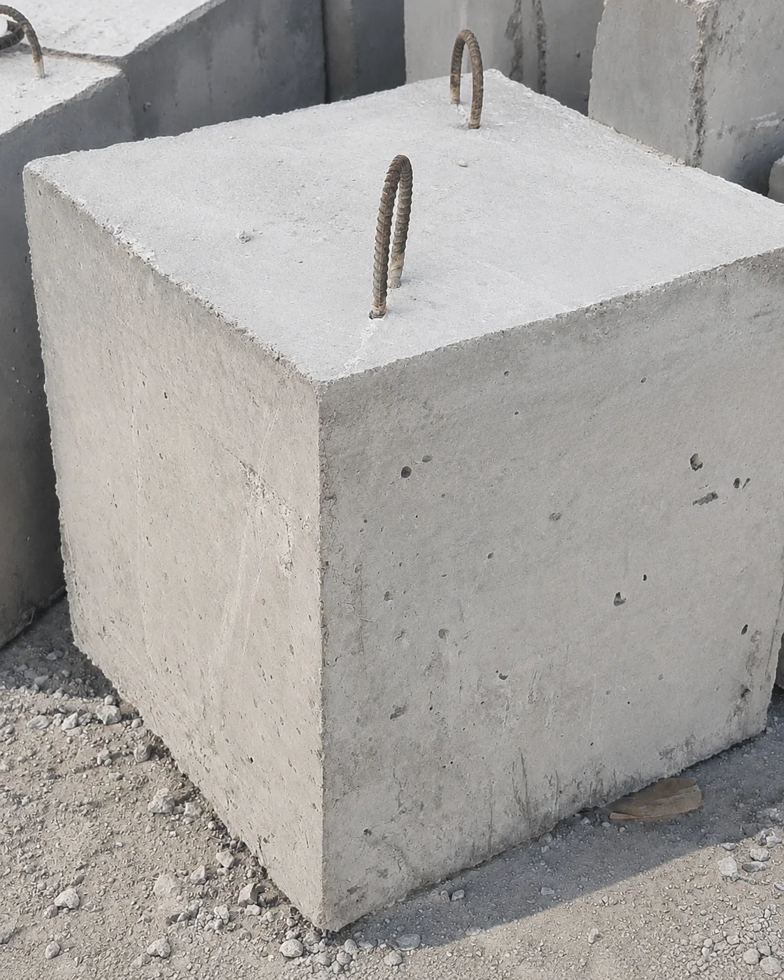 Solid Precast Concrete Pole Foundation Block UAE Solid precast concrete pole foundation block with embedded reinforcement lifting loops