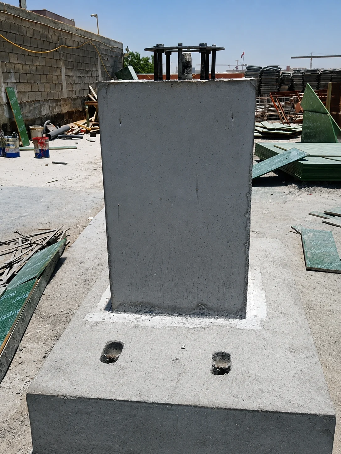 Precast concrete column or light-pole foundation base with pedestal in a UAE factory