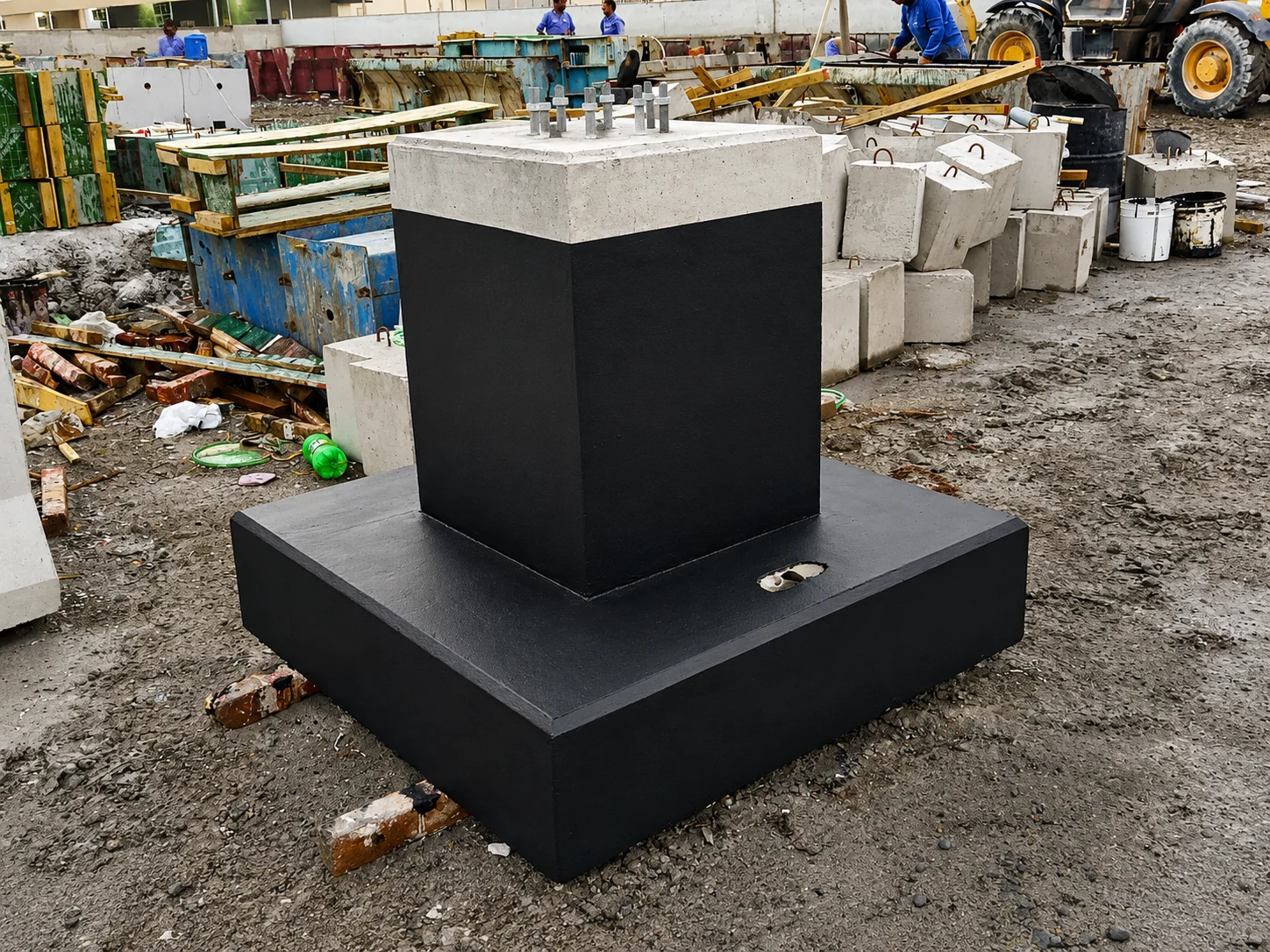 Precast concrete pole foundation with anchor bolts prepared in a UAE production yard